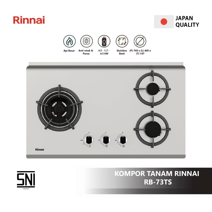 Rinnai Kompor Tanam Ideal Hob Series 3 Tungku - RB-73TS | RB73TS